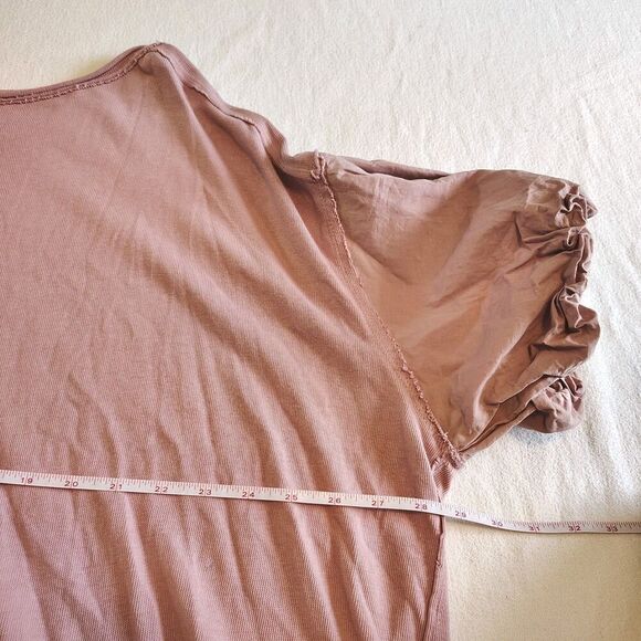 Free People Blossom Tee Mauve Pink Puff Sleeve Oversized Cotton Cottage Boho S - Picture 7 of 12